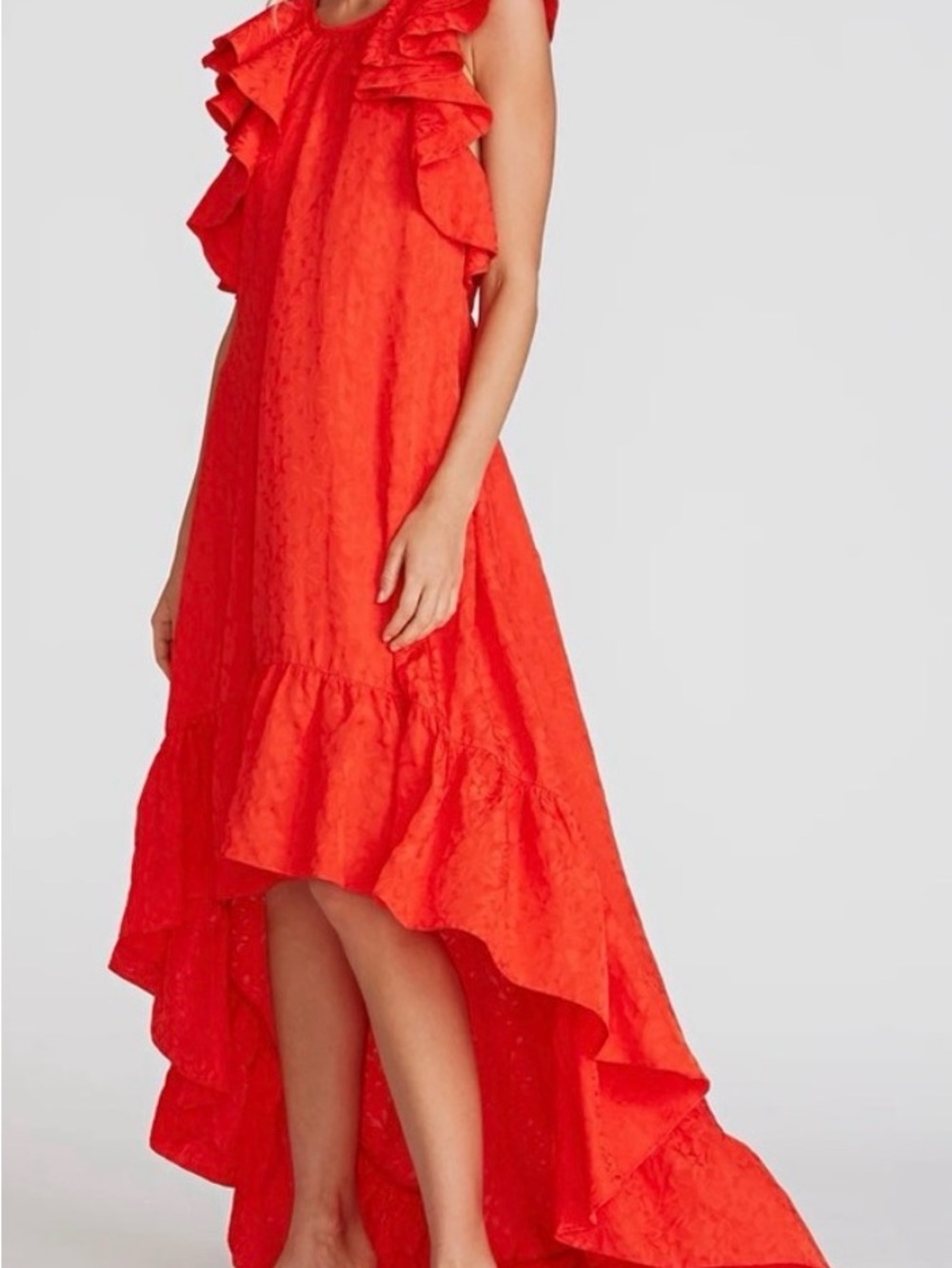 AMUR Red High-Low Ruffle Dress